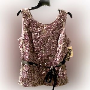 Alex Evenings,  NWT Floral Silver Blouse